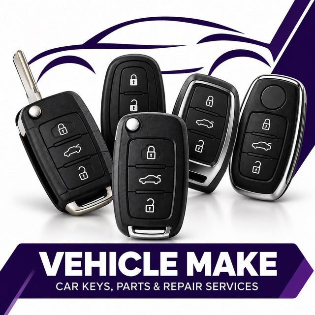 Car keys, key fob parts and repair services by vehicle make