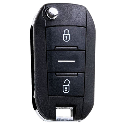 Black car key fob with lock and unlock symbols on a white background