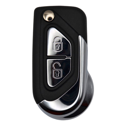 Black and silver car key fob on a white background