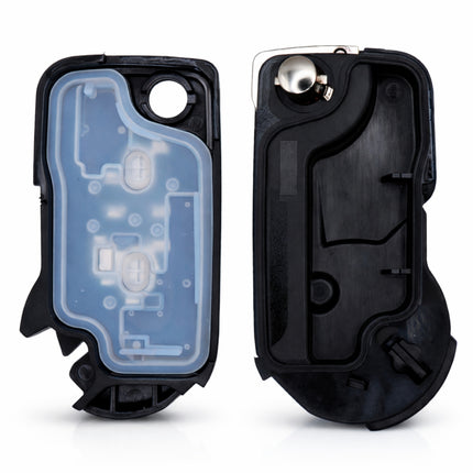 Inside view of Citroen DS3 flip key fob case housing showing internal compartments for electronics and battery.