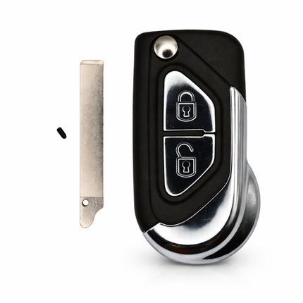 Citroen DS3 replacement flip key fob housing shown with removable key blade and retaining pin.