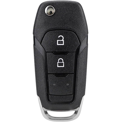 Black car key fob with lock and unlock symbols on a white background