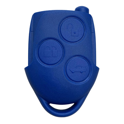 Ford Transit 3 button blue key fob case shell front view featuring 3 buttons lock unlock and rear door