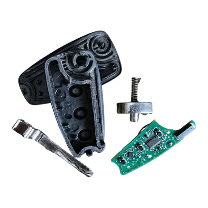 Internal components of Ford B48B 2 button flip remote key before repair