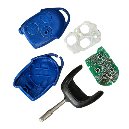 Internal components of Ford B06B2 2 button flip remote key before repair