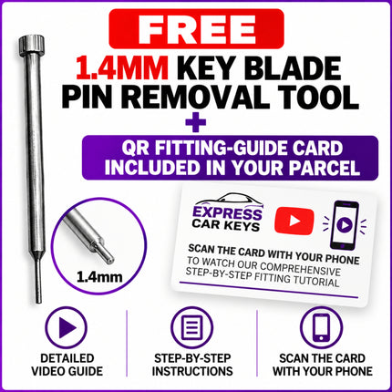 1.4mm key blade pin removal tool and QR video fitting guide for flip keys