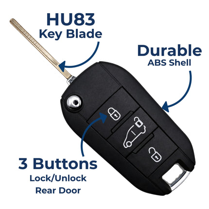 Citroen Berlingo Replacement 3 Button Key Fob Case 2017-2026 HU83