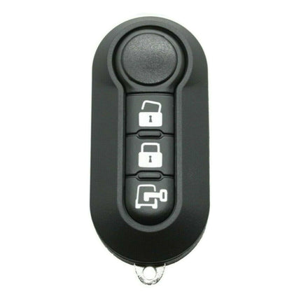 Black car key fob with lock and unlock symbols on a white background