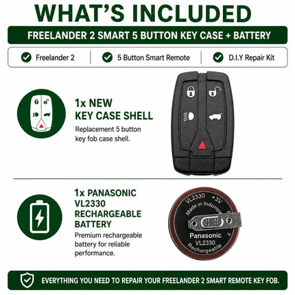 Land Rover Freelander 2 key case and VL2330 battery repair kit contents