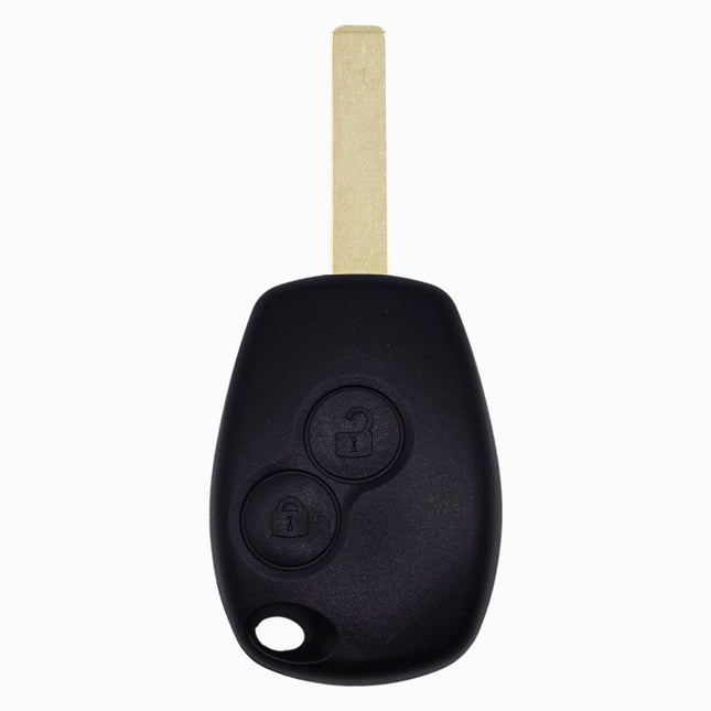 Black car key fob with two buttons on a white background