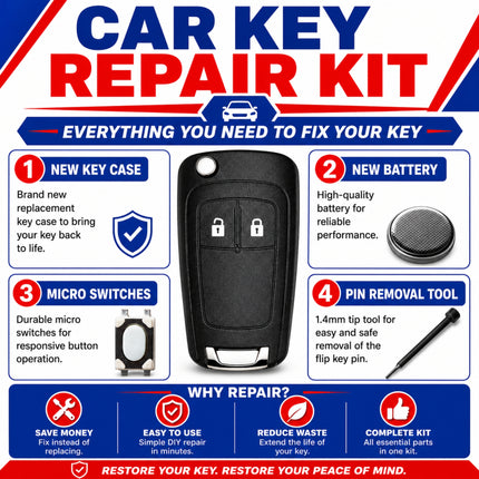 Vauxhall Adam 2 Button Remote Key Fob Repair Kit
