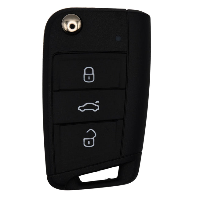 Seat black car key fob with four buttons on a white background
