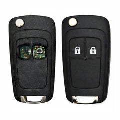 A vauxhall 2 button key fob repair service showing one worn and one new black plastic casing.