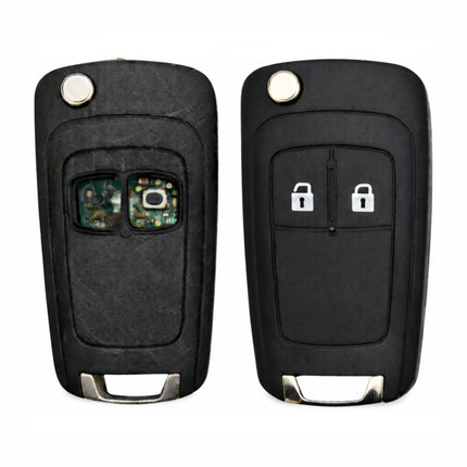 A vauxhall 2 button key fob repair service showing one worn and one new black plastic casing.