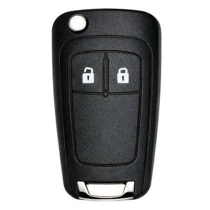 Vauxhall HU100 2 button flip key shell front view compatible with Adam, Astra J, Corsa, Insignia, Meriva, Mokka and Zafira