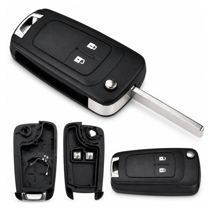 Vauxhall HU100 replacement flip key case with extended key blade and shell components