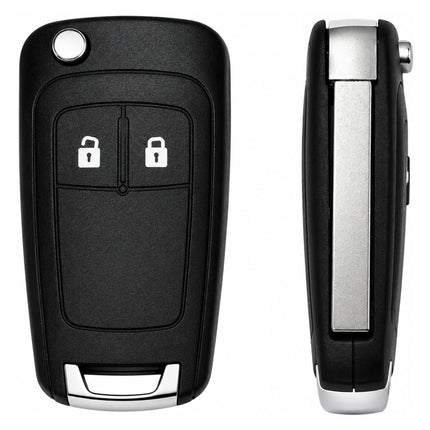Vauxhall HU100 2 button flip key replacement case front and side views