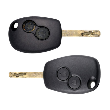 A vauxhall vivaro movano key fob repair service showing a before and after black plastic casing.