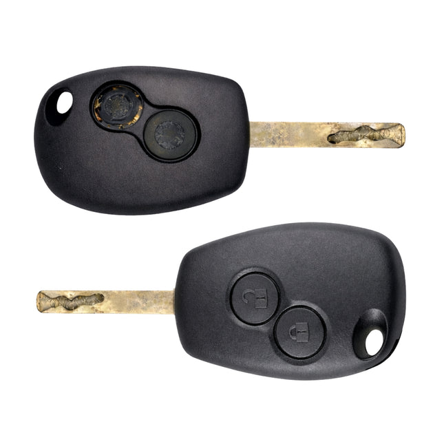 A vauxhall vivaro movano key fob repair service showing a before and after black plastic casing.