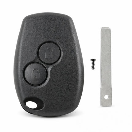 Black 2 button remote key casing with blade and fixing screw showing lock and unlock
