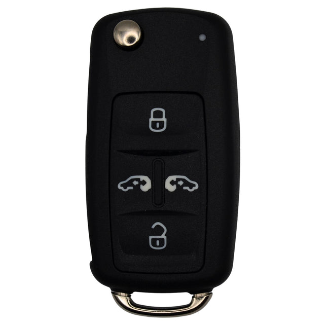 Volkswagen black car key fob with button symbols on a white background