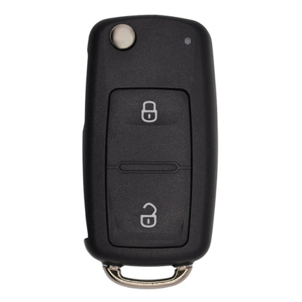 Black car key fob with lock and unlock symbols on a white background