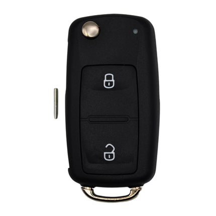 Black car key fob with two buttons on a white background